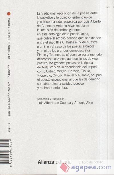 Antolog&iacute;a de la poes&iacute;a latina