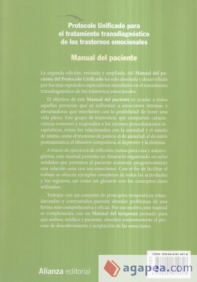 Protocolo unificado para el tratamiento transdiagnóstico de los trastornos emocionales. Manual del paciente