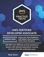 Portada de AWS Certified Developer Associate Practice Tests: 390 AWS Practice Exam Questions with Answers & detailed Explanations