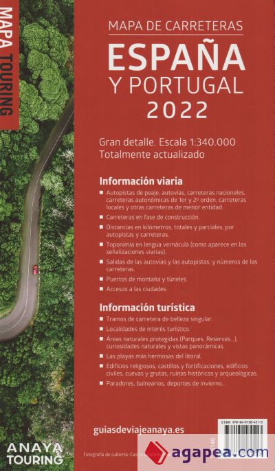 Mapa De Carreteras De EspaÑa Y Portugal 1340000 2022 Anaya Touring 1363