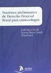 Portada de Nociones preliminares de Derecho procesal penal para criminólogos