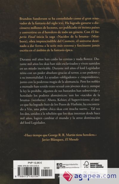 EL IMPERIO FINAL/EL POZO DE LA ASCENCIÓN/EL HÉROE DE LAS ERAS. TRILOGÍA  NACIDOS DE BRUMA (MISTBORN), SANDERSON, BRANDON, ISBN: 9788413145501