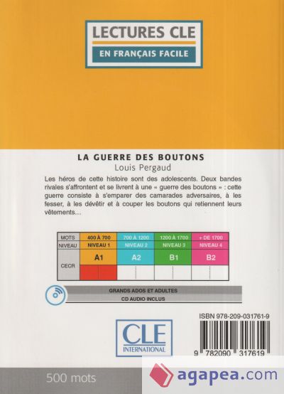 La guerre des boutons - Niveau 1/A1 - Lecture CLE en Français Facile – Livre + CD - 2ème édition