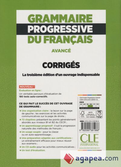 GRAMMAIRE PROGRESSIVE DU FRANÇAIS - NIVEAU AVANCÉ CORRIGES N/E