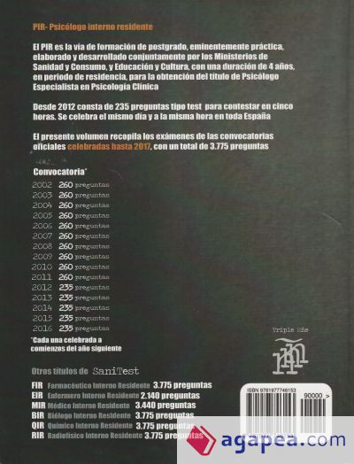 Oposiciones PIR (Psicólogo Interno Residente). 3.775 Preguntas de examen tipo test. Oposiciones 2002 a 2016