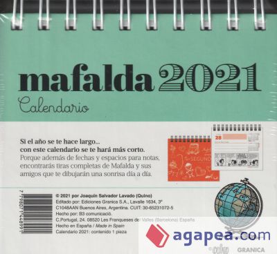 Calendario Mafalda 2021. Sobremesa verde