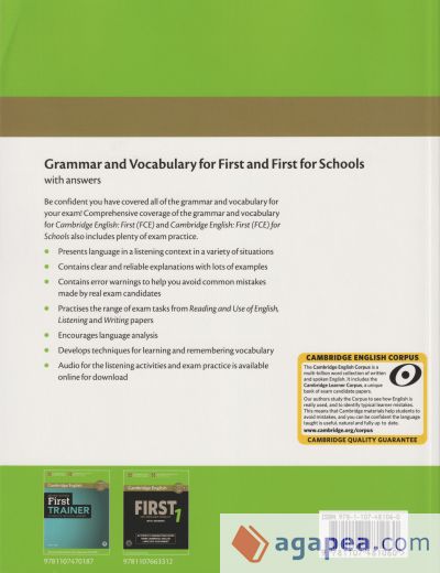 Grammar and vocabulary for First and First for schools book with answers and audio