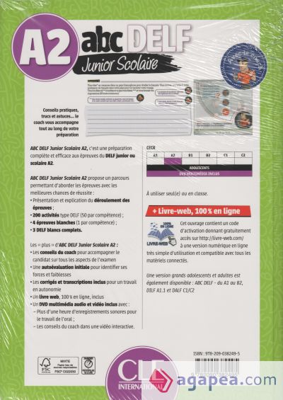 ABC DELF JUNIOR SCOLAIRE NIVEAU A2 + DVD + LIVRE-WEB