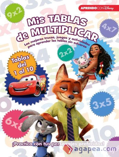 Libro educativo Disney con actividades. Mis tablas de multiplicar