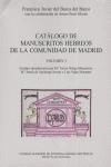 Portada de Catálogo de manuscritos hebreos de la Comunidad de Madrid. Vol. 3. Manuscritos hebreos, excepto bíblicos, comentarios bíblicos y obras gramaticales, en El Escorial, Universidad Complutense y Real Academia de Historia