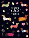 Dachshund Planner 2023: Funny Dog Monthly Agenda January-December Organizer (12 Months) Cute Puppy Scheduler with Flowers & Pretty Pink Hearts