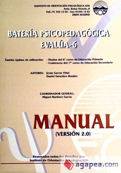 Batería Psicopedagógica EVALÚA 6. Manual