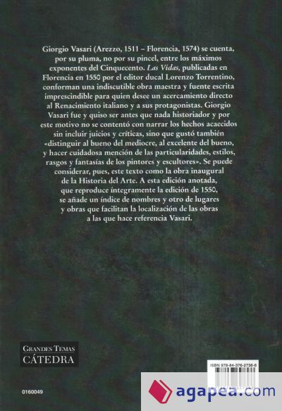 Las vidas de los más excelentes arquitectos, pintores y escultores italianos desde Cimabue a nuestros tiempos