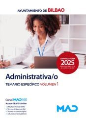 Portada de Administrativa/o. Temario Espec&iacute;fico volumen 1. Ayuntamiento de Bilbao