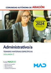 Portada de Administrativo/a. Temario de Materias Específicas volumen 2. Comunidad Autónoma de Aragón