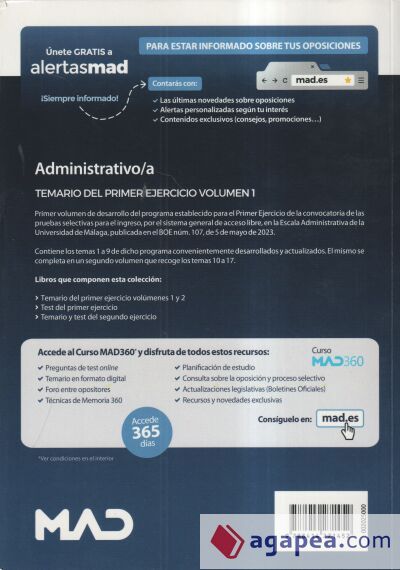 Administrativo/a. Temario del primer ejercicio volumen 1. Universidad de M&aacute;laga
