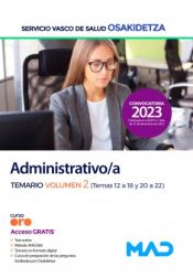 Portada de Administrativo/a. Temario volumen 2 (temas 12-18 y 20-22). Servicio Vasco de Salud (Osakidetza)