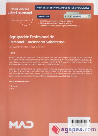 Agrupación Profesional de Personal Funcionario Subalterno de la Administración General. Test. Comunidad Autónoma de Galicia