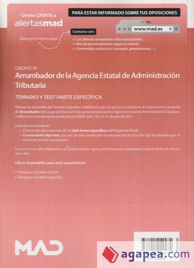 Arrumbador (Grupo Profesional IV) de la Agencia Estatal de la Administración Tributaria. Temario y Test Parte Específica. Agencia Española de Administración Tributaria Arrumbador (Grupo Profesional IV) de la Agencia Estatal de la Administración Tributaria. Temario y Test Parte Específica. Agencia Española de Administración Tributaria
