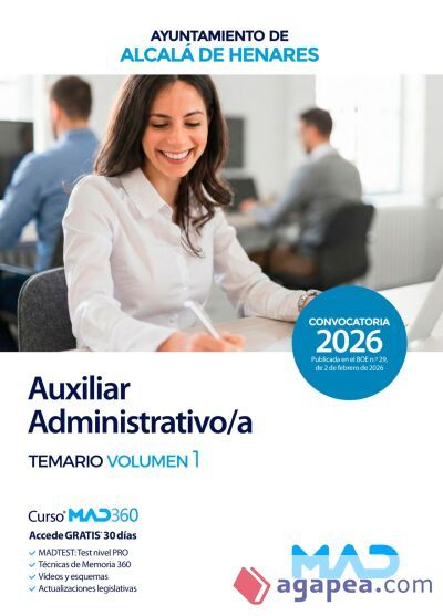Auxiliar Administrativo/a. Temario volumen 1. Ayuntamiento de Alcal&aacute; de Henares