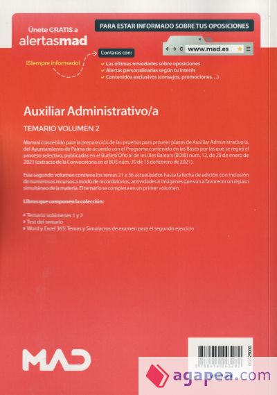 Auxiliar Administrativo/a. Temario volumen 2. Ayuntamiento de Palma