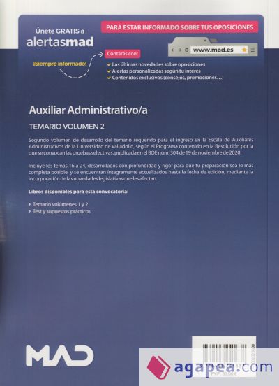 Auxiliar Administrativo/a de la Universidad de Valladolid. Temario Volumen 2