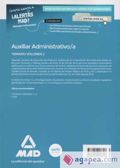 Auxiliar Administrativo/a del Cabildo Insular de Tenerife. Temario volumen 2