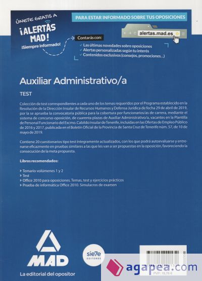 Auxiliar Administrativo/a del Cabildo Insular de Tenerife. Test