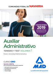 Portada de Auxiliar Administrativo de la Comunidad Foral de Navarra. Temario y Test Volumen 1