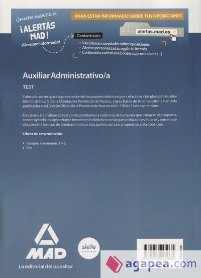 Auxiliar Administrativo de la Diputación Provincial de Huesca. Test