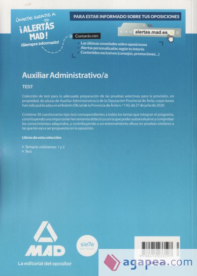 Auxiliar Administrativo de la Diputación Provincial de Ávila. Test