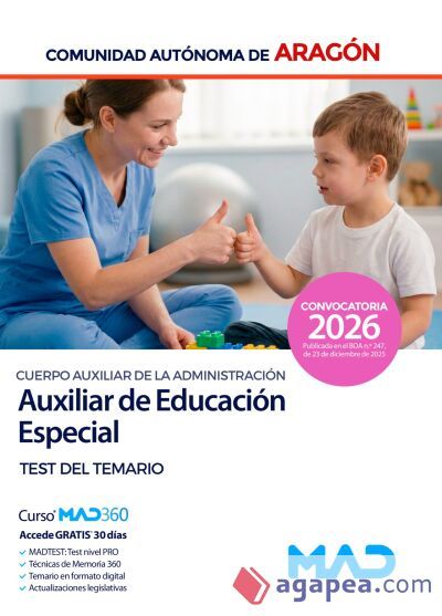 Auxiliar de Educaci&oacute;n Especial. Test del temario. Comunidad Aut&oacute;noma de Arag&oacute;n