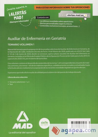 Auxiliares de Enfermería en Geriatría de la Diputación Provincial de Cádiz. Temario volumen 1