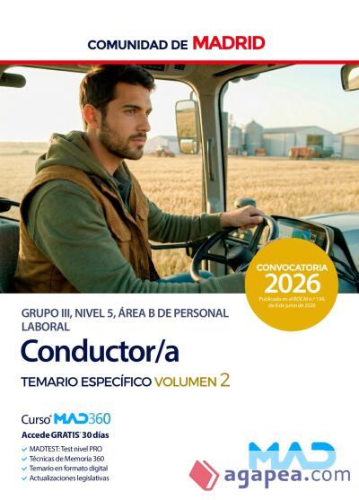 Conductor (Grupo III, Nivel 5, &Aacute;rea B de Personal Laboral). Temario espec&iacute;fico volumen 2. Comunidad Aut&oacute;noma de Madrid