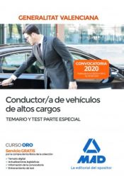 Portada de Conductor/a de Vehículos de altos cargos de la Administración de la Generalitat Valenciana. Parte Especial Temario y test