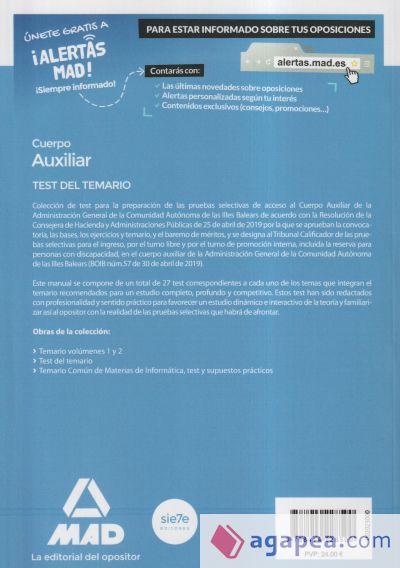 Cuerpo Auxiliar de la Administración General de la Comunidad Autónoma de las Illes Balears. Test del temario