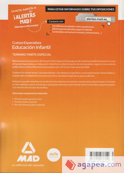 Cuerpo Especialista en Educación Infantil de la Administración de la Generalitat Valenciana. Temario parte especial