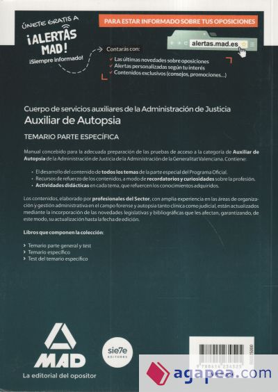 Cuerpo de servicios auxiliares de la Administración de Justicia de la Administración de la Generalitat Valenciana, escala Auxiliar de Autopsia. Temario parte específica