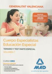 Portada de Cuerpo especialistas en Educación Especial de la Administración de la Generalitat Valenciana. Parte Especial Temario y test Volumen 1