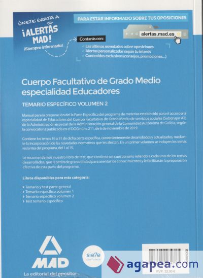 Cuerpo facultativo de grado medio de la Comunidad Autónoma de Galicia (subgrupo A2) especialidad educadores. Temario específico volumen 2