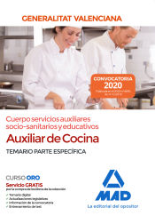 Portada de Cuerpo servicios auxiliares socio-sanitarios y educativos de la Administración de la Generalitat Valenciana, escala Auxiliar de Cocina. Temario parte específica