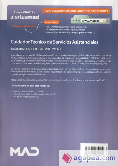 Cuidador Técnico de Servicios Asistenciales. Materias específicas volumen 1. Comunidad Autónoma de Castilla y León
