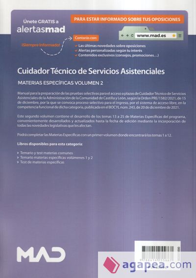 Cuidador Técnico de Servicios Asistenciales. Materias específicas volumen 2. Comunidad Autónoma de Castilla y León