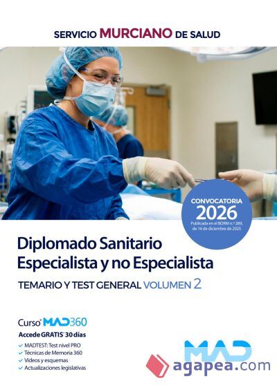 Diplomado Sanitario Especialista y no Especialista. Temario parte general volumen 2 y test. Servicio Murciano de Salud (SMS)