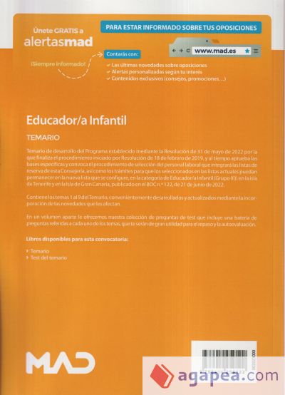 Educador/a Infantil (Grupo III Personal Laboral). Islas de Gran Canaria y Tenerife. Temario