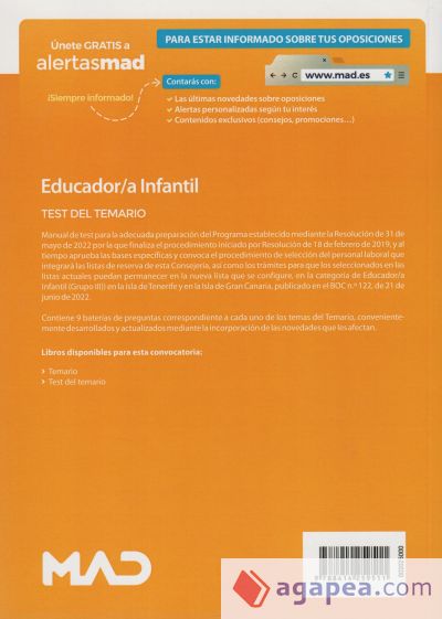 Educador/a Infantil (Grupo III Personal Laboral). Islas de Gran Canaria y Tenerife. Test del temario