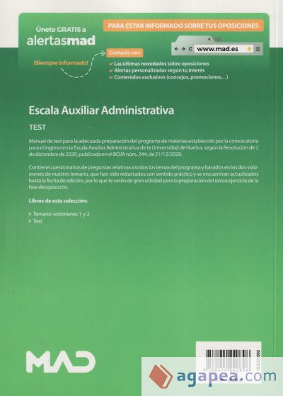 Escala Auxiliar Administrativa de la Universidad de Huelva. TEST