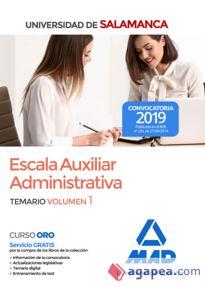 Escala Auxiliar Administrativa de la Universidad de Salamanca. Temario volumen 1