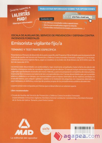 Escala de Auxiliar del Servicio de Prevención y Defensa Contra Incendios Forestales, Especialidad Emisorista/vigilante fijo/a, de la Comunidad Autónoma de Galicia. Temario y test Parte Específica