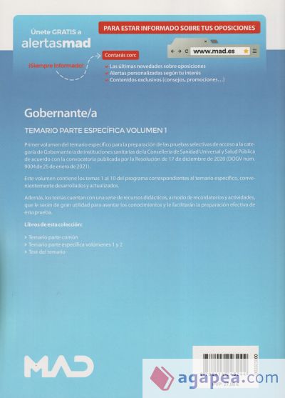 Gobernante/a. Temario parte específica volumen 1. Instituciones Sanitarias de la Consellería de Sanidad de la Comunidad Valenciana